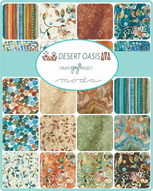 New Arrivals 
Desert Oasis by Create joy project for Moda.
These vibrant fabrics are now available on the web site. Could these be your next project for in 2024?
Desert Oasis is a fabric line that celebrates the beauty of nature of majestic Lake Powell in northern Arizona. This fabric line is packed full of fabrics celebrating the red rock mountains and cliffs, warm sands, soft textural plants, unique rocks and pebbles, the culture of the area, the crisp blue sky and the healing sunshine. There are five gorgeous new flow fabrics, each color matched to a beautiful element found in the landscape of Lake Powell.